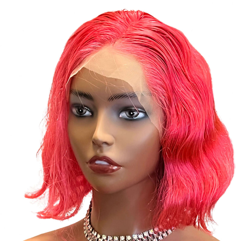 12" Bob Lace Wig Pink Human Hair Loose Wave The Boss Hair 140