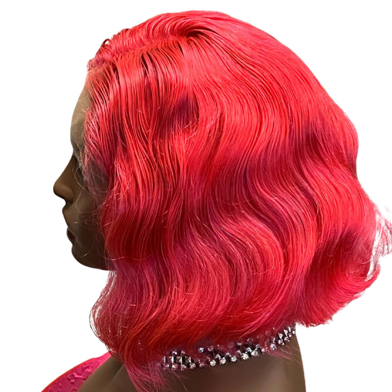12" Bob Lace Wig Pink Human Hair Loose Wave The Boss Hair 140