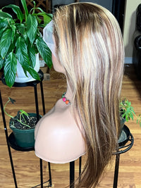 20" Straight 13x4 Lace Front Wig 4/27 Highlight 180% Density Ombre Brown Honey Blonde